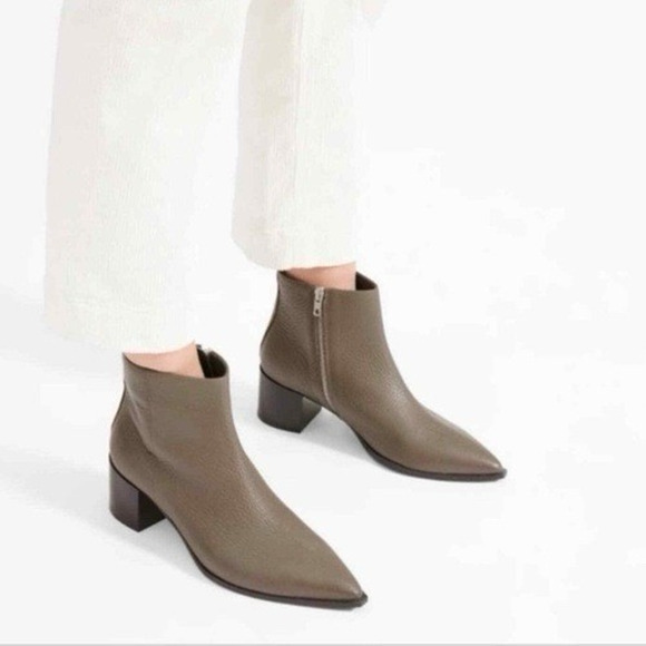 Everlane The Boss Boots Sz 11 Taupe Real Leather Ankle Zip Block Heel Made Italy - Picture 1 of 16